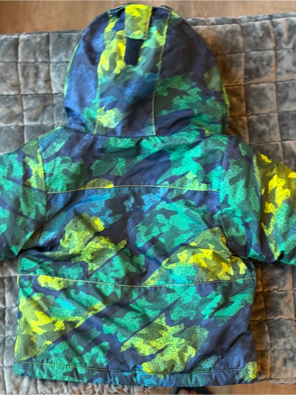 Columbia Blue, Teal & Neon Yellow Camo Hooded Jacket